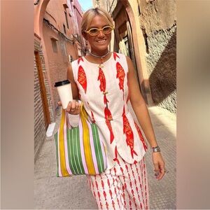 Never Fully Dressed Red and White Fish Print Blouse